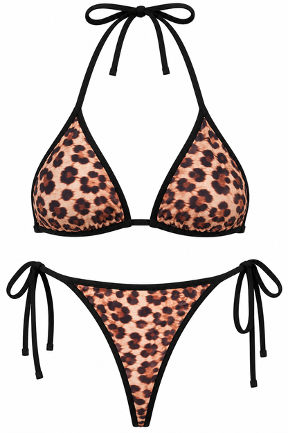 Women’s Leopard Print Lingerie Bra & Panty Set | Adjustable Tie-Side 2-Piece Set