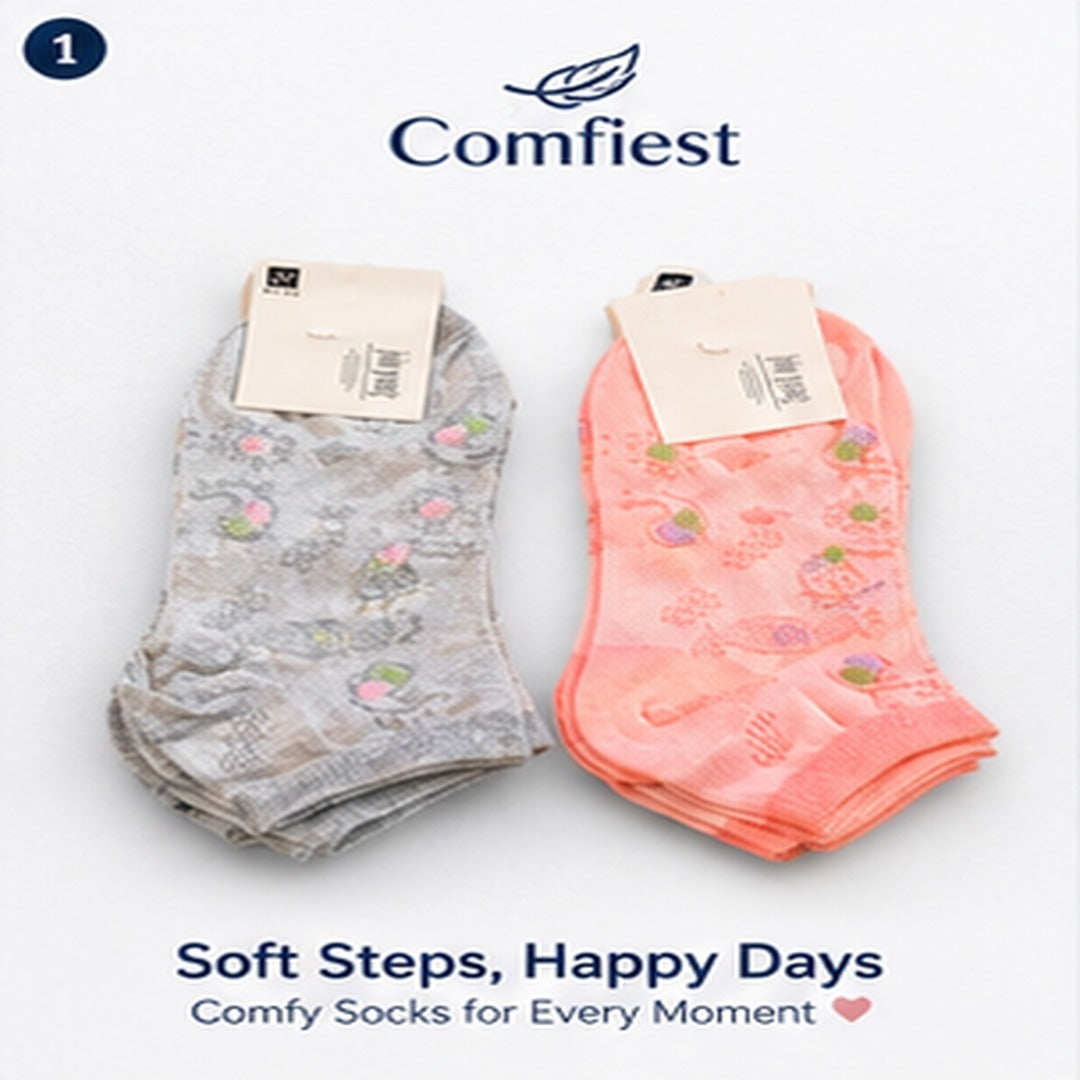 Comfiest Women's Printed Ankle Socks (Pack of 2) – Soft & Stylish Everyday Socks