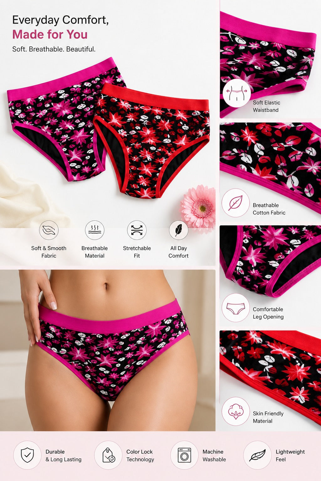 Comfiest Women's Cotton Printed Hipster Panties (Pack of 2) – Soft, Breathable & All-Day Comfort Briefs