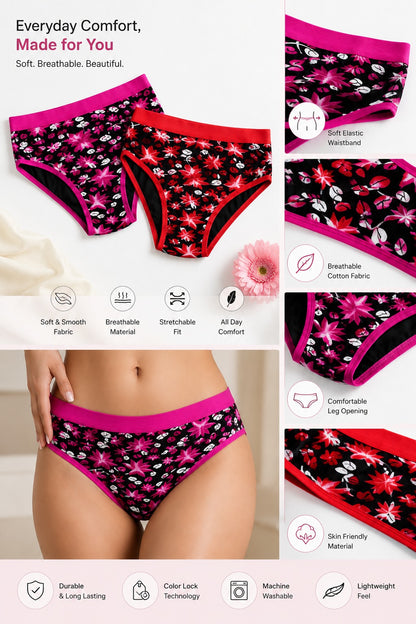 Comfiest Women's Cotton Printed Hipster Panties (Pack of 2) – Soft, Breathable & All-Day Comfort Briefs