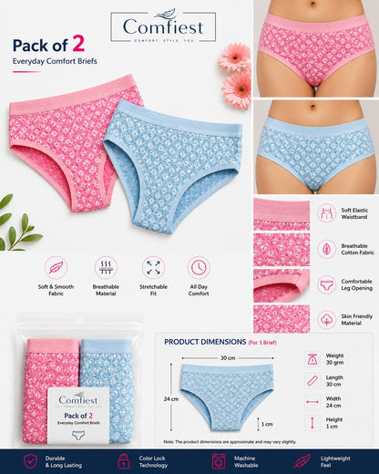Comfiest Women's Printed Cotton Hipster Panties (Pack of 2) – Geometric Print, Soft & Comfortable Briefs