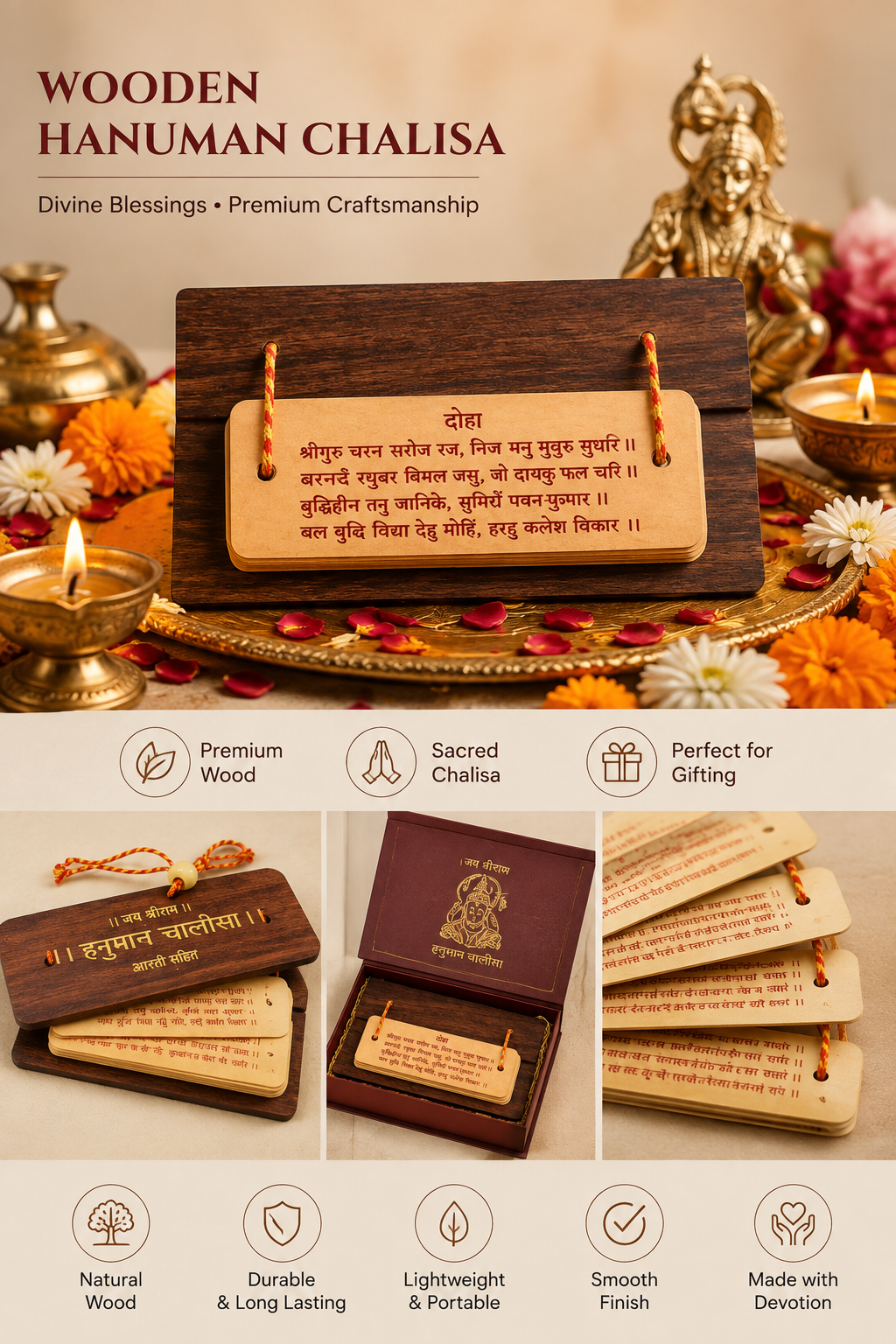 Handcrafted Wooden Shri Hanuman Chalisa