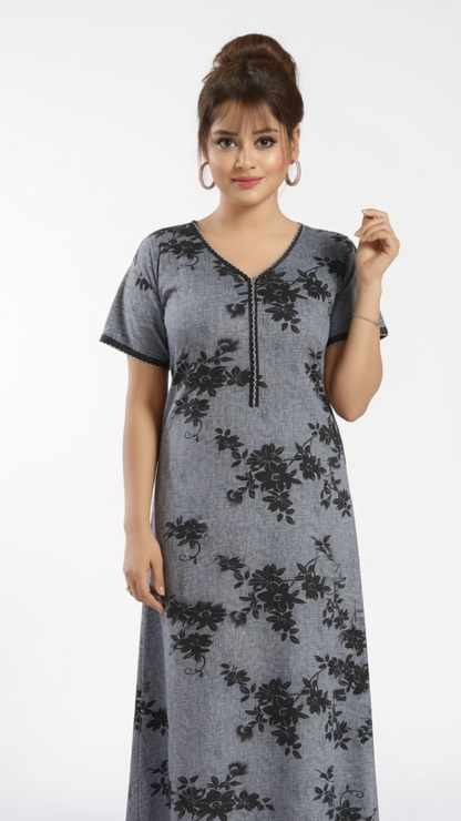 Comfiest Women's Printed Nighty Nightdress Maxi (Pack of 2) – Floral Print Satin Nightwear